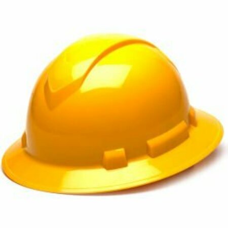 PYRAMEX Ridgeline Full Brim Hard Hat, Yellow, Full Brim 4-Point Ratchet Suspension HP54130